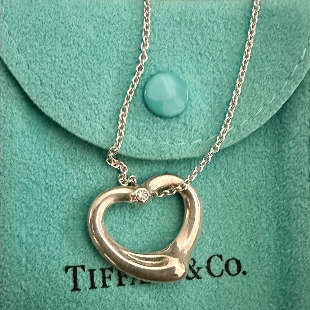 Tiffany and co Elsa Peretti Diamond Medium Open Heart Necklace